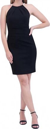 Eliza J Imitation Pearl Halter-Neck Sleeveless Sheath Dress In Black