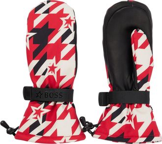 HUGO BOSS Unisex skihandschoenen met pied-de-poule-patroon voor volwassenen (Rood)