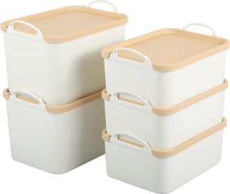 OEM Caja De Almacenamiento De Pl&aacute;stico De 5 Piezas Con Tapa, Caja De Almacenamiento Blanca Grande, Canasta De Almacenamiento De Pl&aacute;stico Con Tapa Para La 
