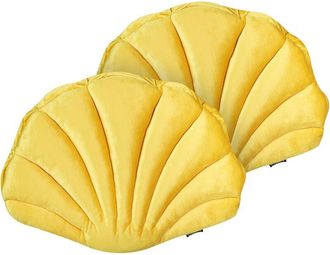 Beliani Beliani - Conjunto De 2 Cojines Decorativos De Terciopelo Concha Marina Forma De Vieira Patr&oacute;n Liso Amarillo Consolida