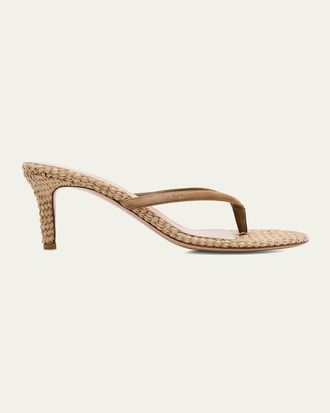 Gianvito Rossi Suede Raffia Heeled Thong Sandals