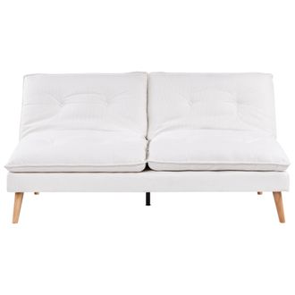 Beliani Sof&aacute; Cama 3 Plazas Tapizado De Tela Sin Reposabrazos Mecanismo Clic Clac Para Dormir Patas De Madera Acolchado Blanco Yila