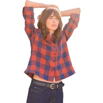 Celtic & Co. Check Swing Blouse in Rust /Navy Check at Nordstrom, Size 14