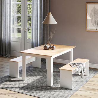 Vicco Conjunto Con Banco Esquinero Sentio, Roble Blanco/dorado