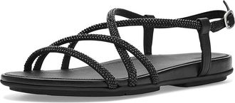 FitFlop Gracie Crystal Strappy Back-Strap Sandals Womens Wedge Shoes All Black : 10 M (B), Leather