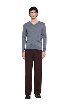 Sandro V-neck wool sweater in Light Grey Chine at Nordstrom, Size Xx-Large