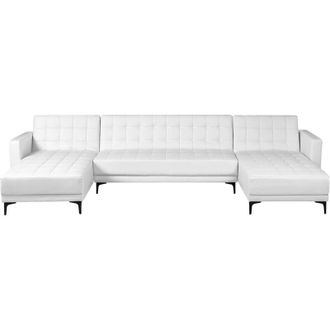 Beliani Divano letto a forma di U in ecopelle bianco componibile a 5 posti Aberdeen