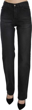 Just Cavalli Zwarte Gewassen Hoge Taille Rechte Denim Broek Jeans