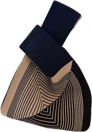 Generic Knitted Tote Bag with Colour-Block Geometric Design for Stylish Daily Shopping and Office Commuting (Black, 7.87 &times; 13.78 in)