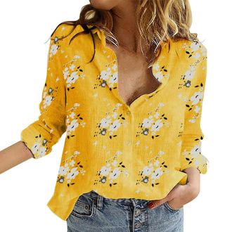 Generic Womens Summer Tops Cotton Tops for Women UK Cute Graphic Print Long Sleeve Blouses Casual Button Up Loose Breathable Tshirt Spring Summer Fashion Blou