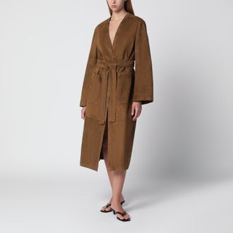 Nour Hammour Cappotto con cintura Ruelle in pelle scamosciata marrone