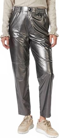 Esqualo Metallic Straight Leg Trousers In Silver