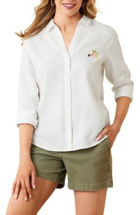 Tommy Bahama Flora Riviera Embroidered Linen Button-Up Shirt in White at Nordstrom, Size Small