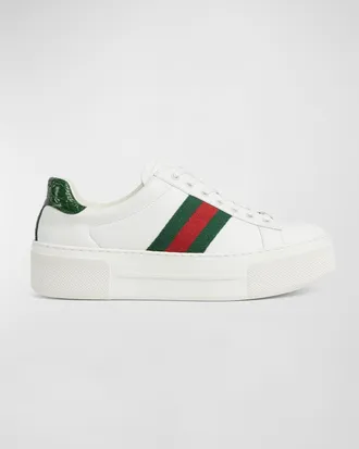 Gucci Ace Web Mixed Leather Sneakers