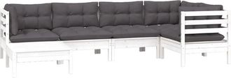 vidaXL Muebles De Jard&iacute;n 6 Pzas Con Cojines Blanco Madera Maciza Pino Vidaxl