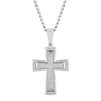 Robert Alton 3/8ctw Diamond Stainless Steel Stacked Cross Pendant