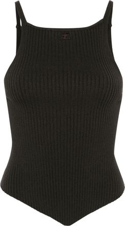 Courr&egrave;ges Pointy rib-knit tank top - women - Viscose/Polyester - S - Brown