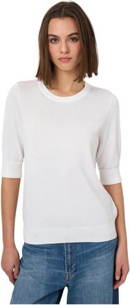Repeat Fijngebreide sweater met korte mouwen van een katoenmix - Dames - Ronde hals truien - Wit - 3XL - Katoen - Truien & Vesten