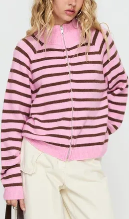 Princess Polly Kaylei Front Zip Cardigan in Pink Stripe at Nordstrom, Size X-Small/small