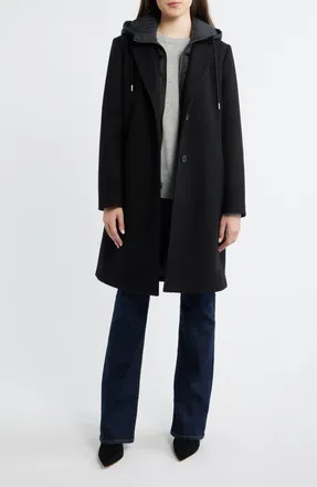 Lucky Brand Walker Coat with Hooded Bib Inset in Black at Nordstrom, Size X-Small