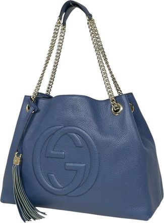 Gucci Blue Leather Shoulder Bag Tote Bag (Pre-Owned)