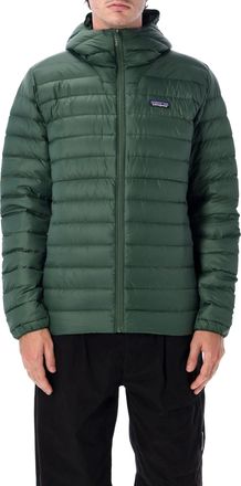 Patagonia Down Jacket With Fixed Hood And Recycled Nylon Fabric