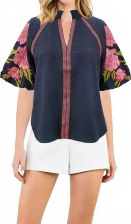 THML Clothing Floral Embroidered Top In Midnight