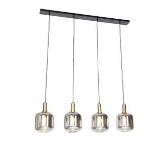 QAZQA Dise&ntilde;o L&aacute;mpara Colgante De Dise&ntilde;o Negra Con Cristal Dorado Y Ahumado 4 Luces - Zuzanna Vidrio /acero Alargada Adecuado Para Led Max. 4 X 40 Watt - Qaz