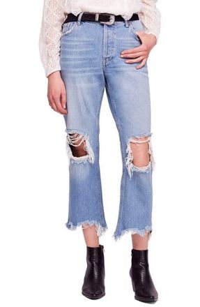Free People We the Free Maggie Ripped Crop Straight Leg Jeans in Light Stone Wash at Nordstrom, Size 27