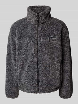Review Teddyfell Jacke mit Stehkragen und Label-Detail in Dunkelgrau Melange, Gr&ouml;&szlig;e XL