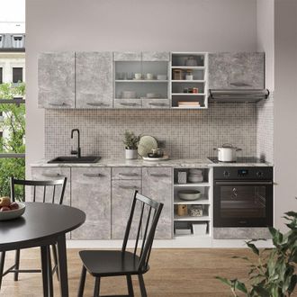 Vicco Mueble De Cocina R-line, Hormig&oacute;n/blanco, 240 Cm, Et M&aacute;rmol