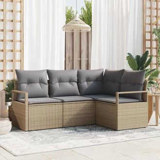 vidaXL Conjunto De Sof&aacute; De Jard&iacute;n 4 Pcs Beige Polirat&aacute;n Vidaxl