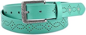 OLD TREND Daisy Genuine Leather Perforated Floral Detail Belt in Aqua at Nordstrom, Size Medium