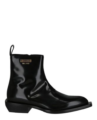 Moschino Gold Lettering Logo Ankle Boots