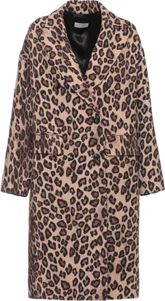 Alberto Biani Animal Print Double-Button Long Wool Coat