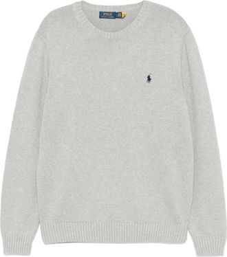 Ralph Lauren Trui met ronde hals en geborduurd logo - Heren - Ronde hals truien - Grijs - XL - Katoen - Truien & Vesten