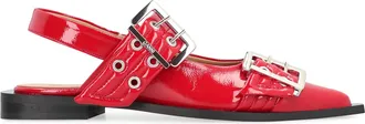 Ganni Womens Feminine Buckle Faux Leather Slingback Pumps Red Polyurethane Ballerina Shoes