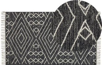 Beliani Beliani - Alfombra De Algod&oacute;n Negro Blanco Crema 80 X 150 Cm Geom&eacute;trico Borlas Khenifra