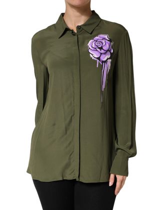 Moschino Boutique Moschino Womens Acetate Colla Long Sleeves Floral Womens Top (Pre-Owned)