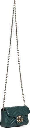 Gucci Womens Green Gg Marmont Mini Shoulder Bag Lambskin Handbags Hand