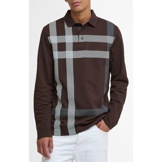 Barbour Blaine Tartan Long Sleeve Polo in Dark Oak at Nordstrom Rack, Size Xxx-Large