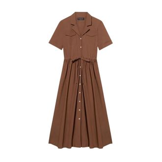 Brooks Brothers Overhemdjurk van katoen met ceintuur en zakken- midi-lengte - Dames - Shirt Kleedjes - Bruin - M - Katoen - Kleedjes