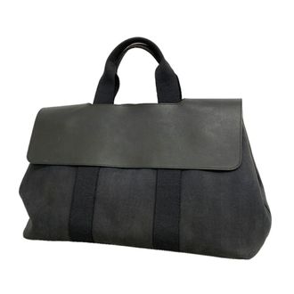 Herm&egrave;s Black Toile Chevron Tote Bag (Pre-Owned)