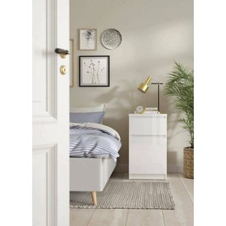 Dmora Dmora - Mesa De Noche Delfini, C&oacute;moda Baja, Mesilla De Noche, Estante De La Cama, 40x40 H70 Cm, Blanco Brillante