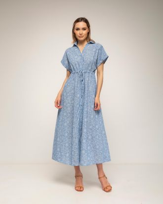 Tantra Geborduurde midi-blousejurk met korte mouwen en een gerimpelde taille