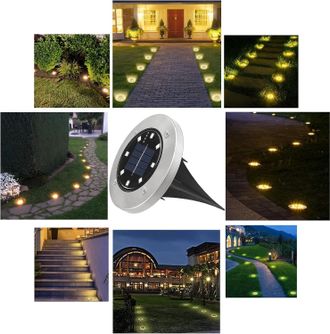 OEM L&aacute;mpara Solar Para Exteriores, 12 Unidades, Luz Solar De Suelo Para Jard&iacute;n, Luz Blanca C&aacute;lida, 8 Led, 3000 K, Resistente Al Agua, Ip65, Foco Solar, Il