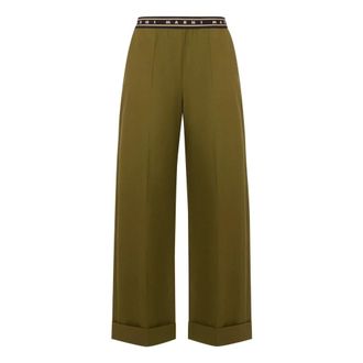 Marni Wide Trousers, female, Green, Size: S Logo Trousers