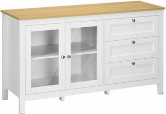 HOMCOM Homcom - aparador para salón armario auxiliar con 2 puertas de vidrio 3 cajones y estante ajustable para cocina comedor pasillo 120x40x70 cm blanco