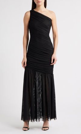 Vince Camuto Drape One-Shoulder Mesh Gown in Black at Nordstrom, Size 12