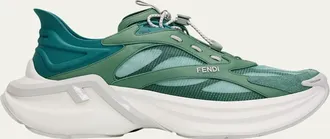 Fendi Mens F-Light Leather & Mesh Running Sneakers